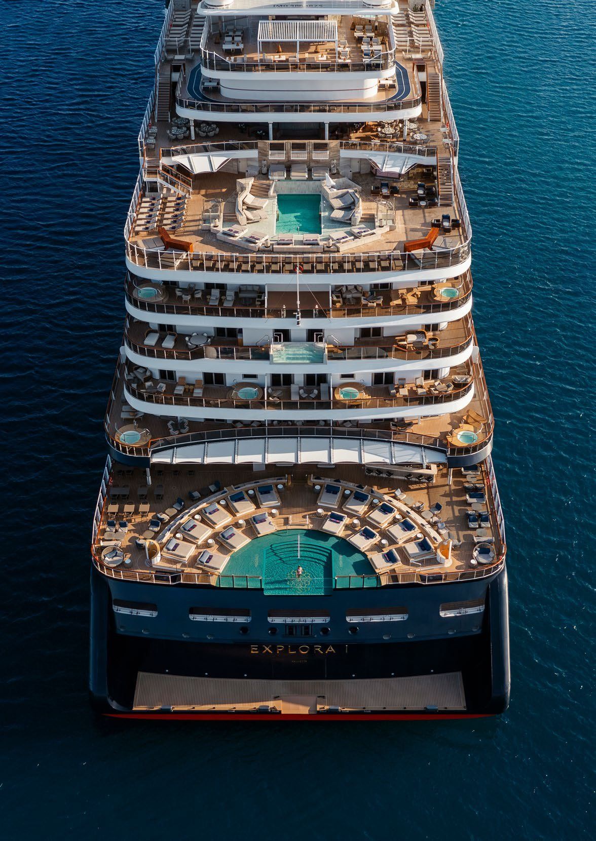 Aerial view of the stern decks of Explora I
