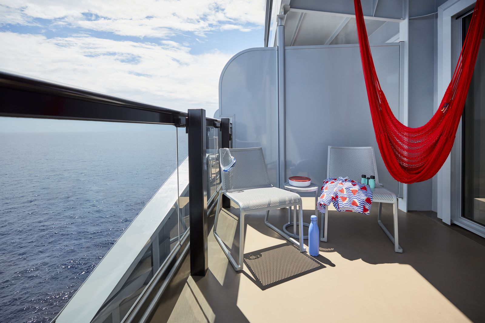 Sea Terrace balcony with hammock on Virgin Voyages